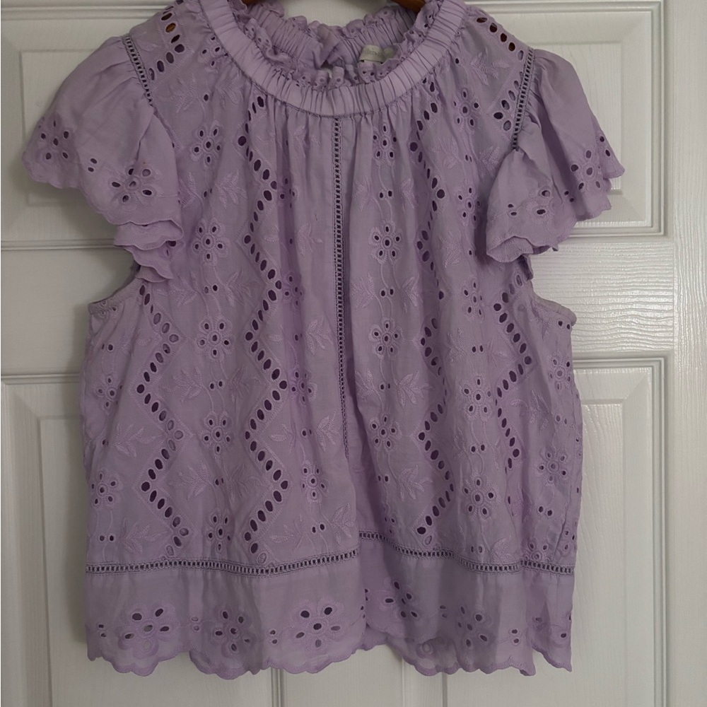 Lavender Eyelet Ruffle Sleeve Blouse